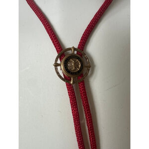 Vintage NRA Bolo Tie Red Cord Rifle Association Medallion Gold Tone